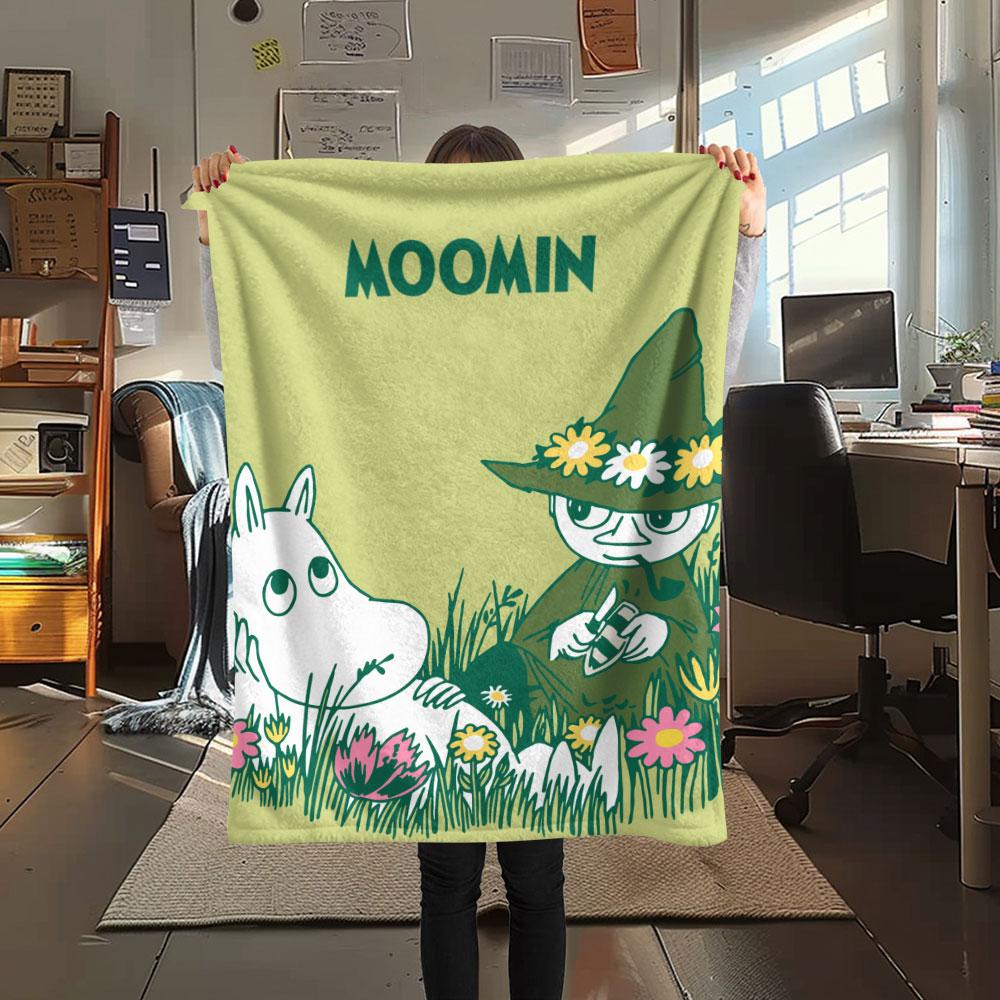 Moomin Printed Flannel Blanket, soft throw for bedroom sofa, washable, fan merchandise, great gift.