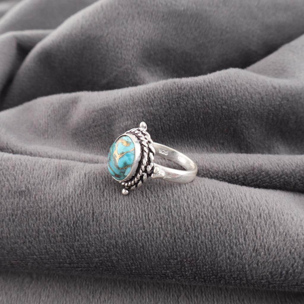 Blue Copper Turquoise Ring Handmade Gemstone Ring, 925 Solid Sterling Silver Ring Dainty Silver Jewelry, For Engagement Gift