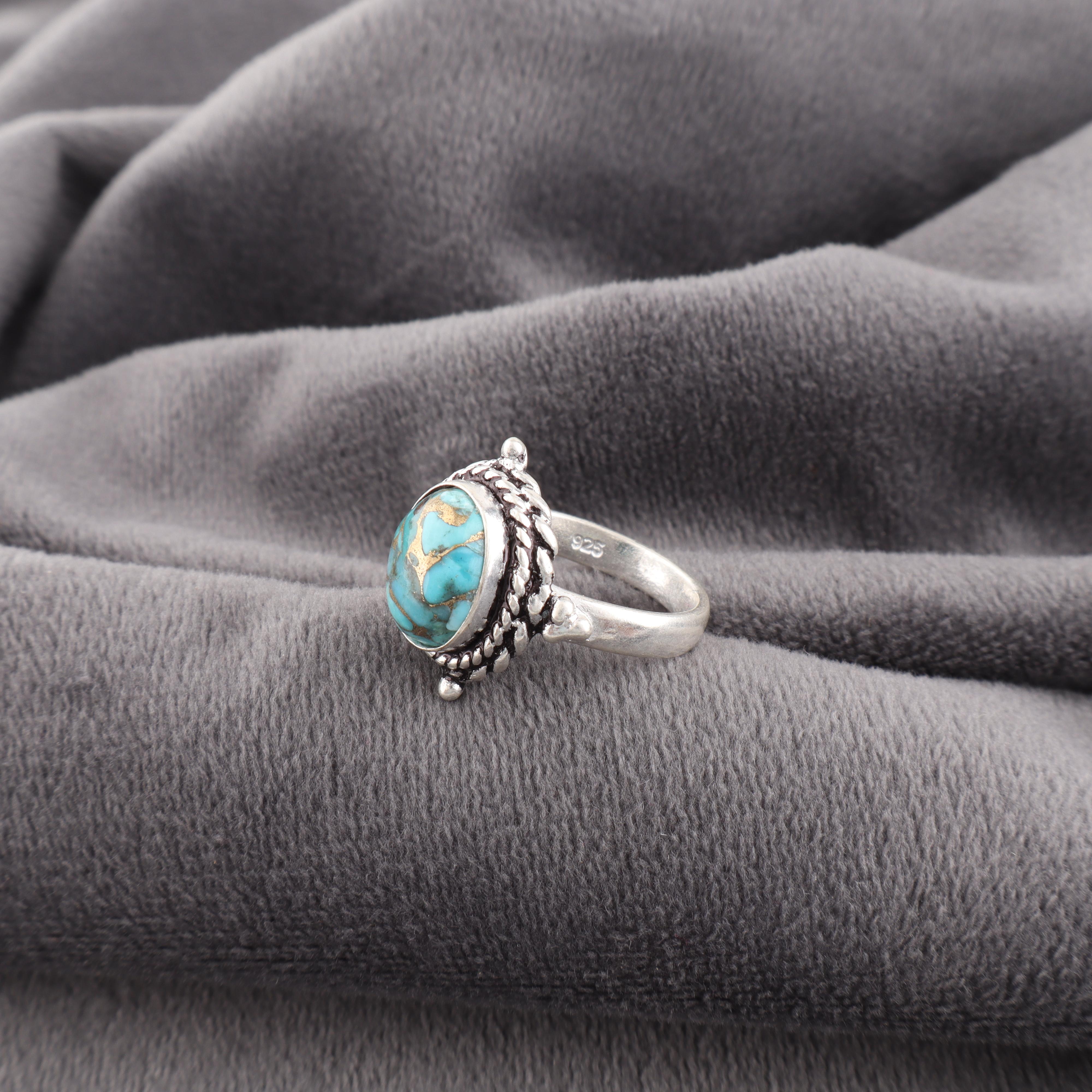 

Кольцо с голубой медной бирюзой Ручное кольцо с драгоценным камнем, Кольцо из серебра 925 пробы Изящные серебряные украшения, Для подарка на помолвку 12 синий