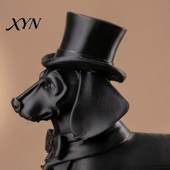 Calm Home Accent Piece 3D Printed Dachshund Statue with Top Hat, Vintage Gentleman Dog Space-saving Ornament Figurine, Cute Desk Decor for Office,