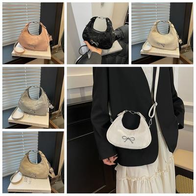 Solid Color PU Hobo Bag Korean Style French Style Handbag Fashion Bow Shoulder Bag  Travel