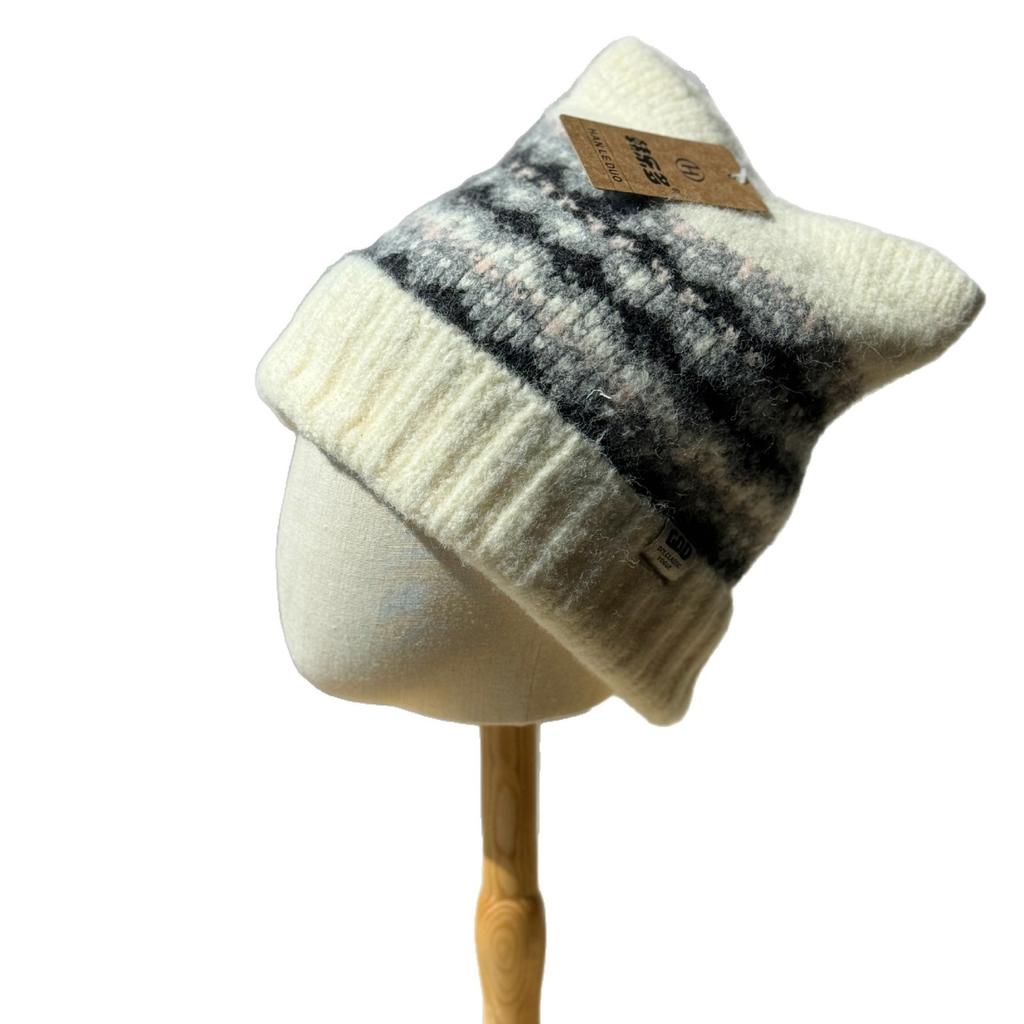 New Fair Isle Style Cat Ear Hat for Women Autumn and Winter Warm and Cute Knitted Hat Ancora Red Ear Protection Woolen Hat