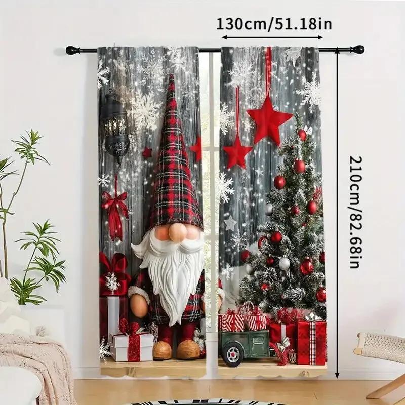 Set Of 2 Santa Claus Printed Curtains Christmas Decorations Bedroom Living Room Home Decoration Curtain For Sitting Made Polyester