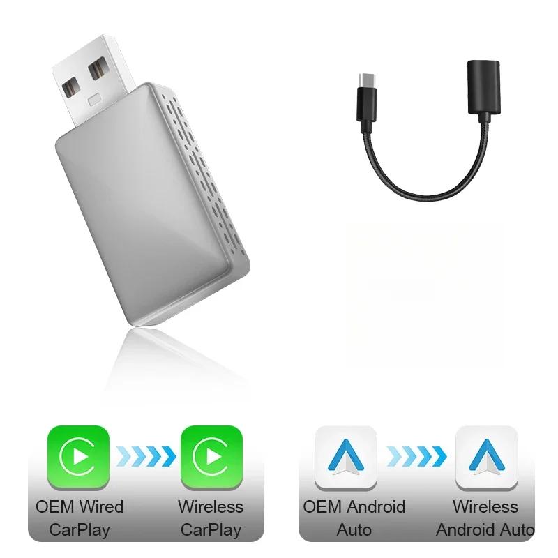 Wired To Wireless Carplay Android Auto 2in1 Wireless Adapter Carplay Wireless Adapter for OEM Car Stereo with USB Plug and Play