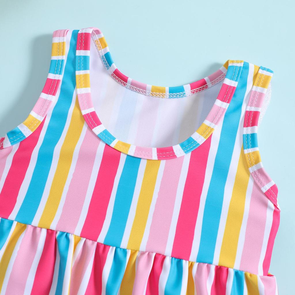 Girls' Colorful Striped Two-Piece Swimsuit Set