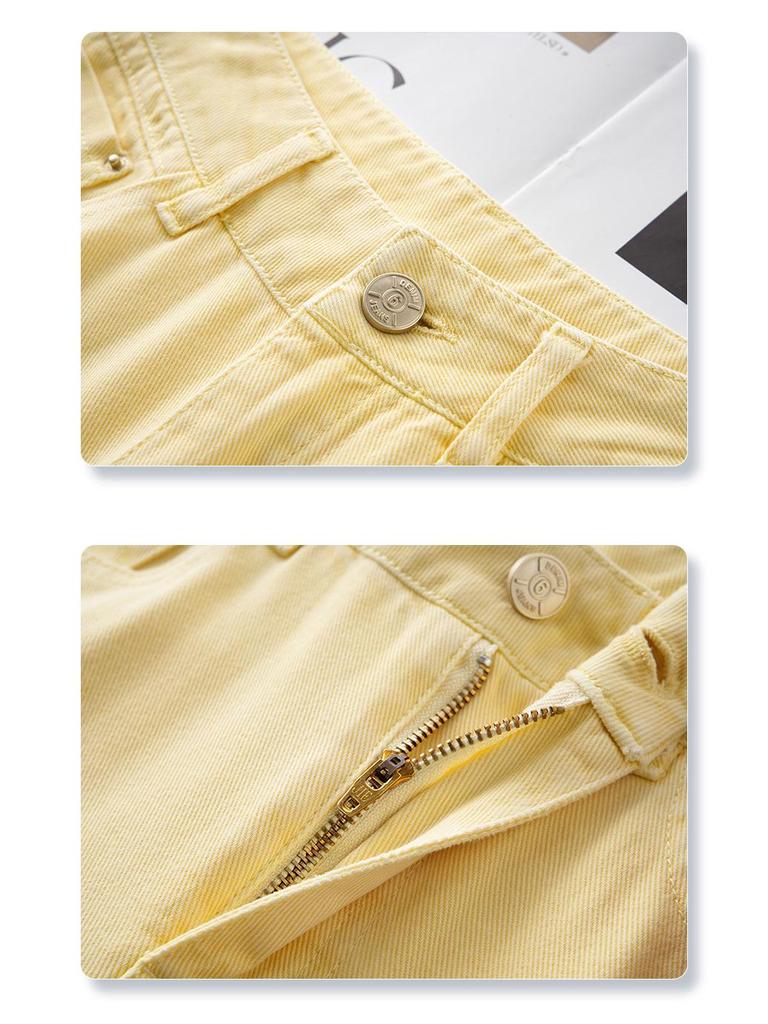 Women's Yellow Wide-Leg Jeans, Summer 2025 - Thin, Loose, Small Size, Straight-Leg Style