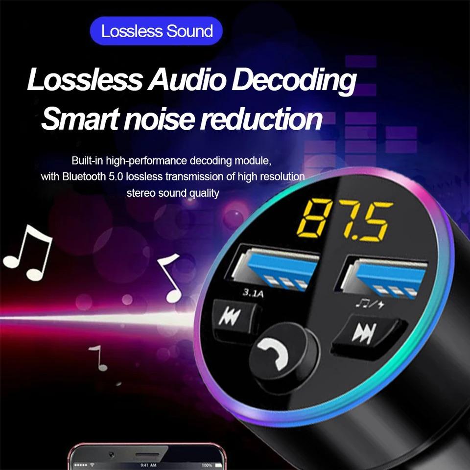 Transmisor FM Bluetooth 5.0 para Coche Pantalla Digital Doble USB Cargador Rápido Multifuncional Reproductor MP3 Llamada Manos Libres Inalámbrica Accesorios para Coche