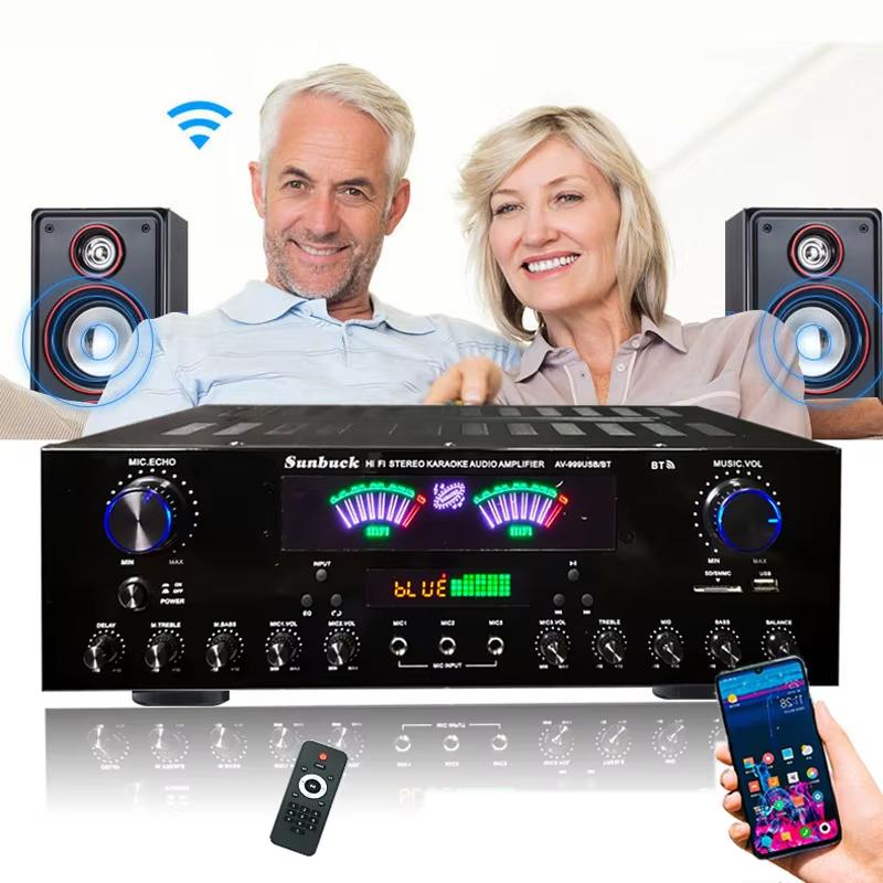 999BT Dual Dynamic Screen Digital Bluetooth Amplifier HiFi Stereo Sound AMP For Home Car Theatre Karaoke Meeting Max 4000W