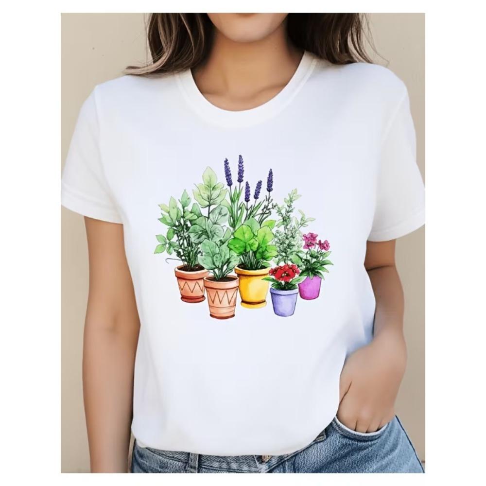 Crazy Plant Lady Letter Graphic T-Shirt Women’s Crew Neck Short Sleeve Tee Funny Plant Lover Print Soft Comfortable Top
