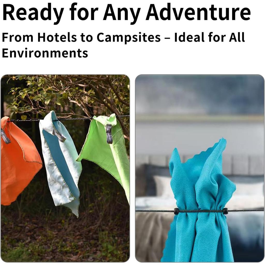 3M Outdoor Camping Stretch Clothesline with 12 Clips Windproof Travel Clothes Line Hanging Laundry Drying Rope for Indoor Hotels Backyard