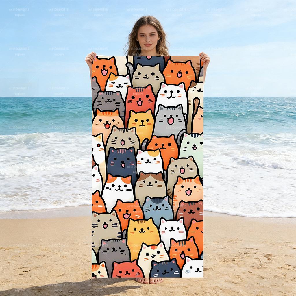 

Cute Cartoon Cats Beach Towel, Super Absorbent Quick Dry Towel for Swimming Pool Travel Vacation W30*H60(CM)