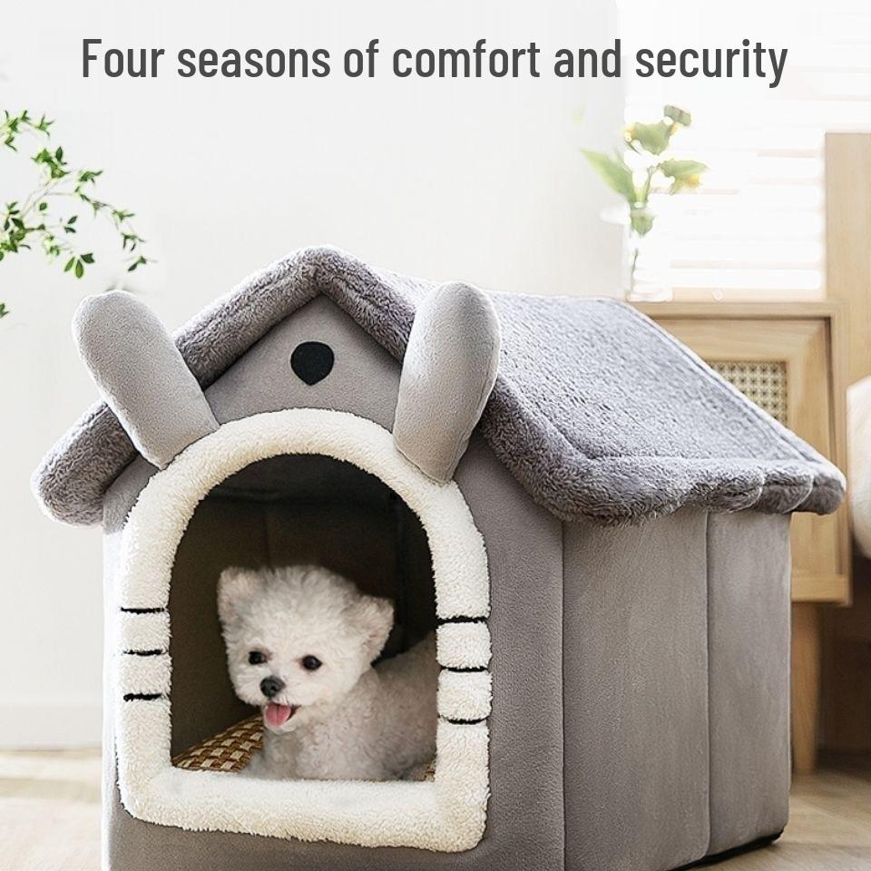 Washable House-Shaped Dual-Use Cat & Small Dog Bed with All-Season Cushion