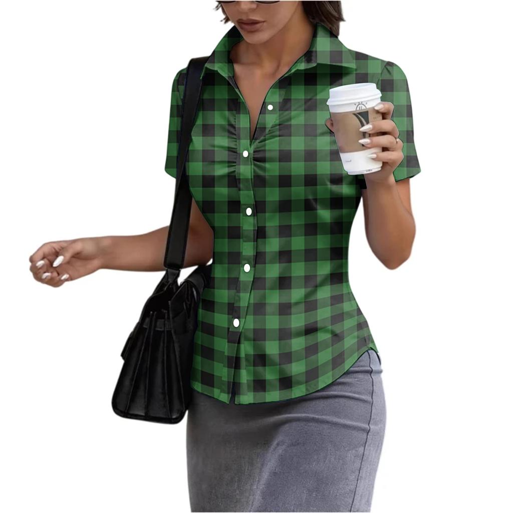 Women's Short Sleeve Button Down Shirt Slim Fit Collared Blouse Lightweight Breathable Summer Top for Casual Workwear