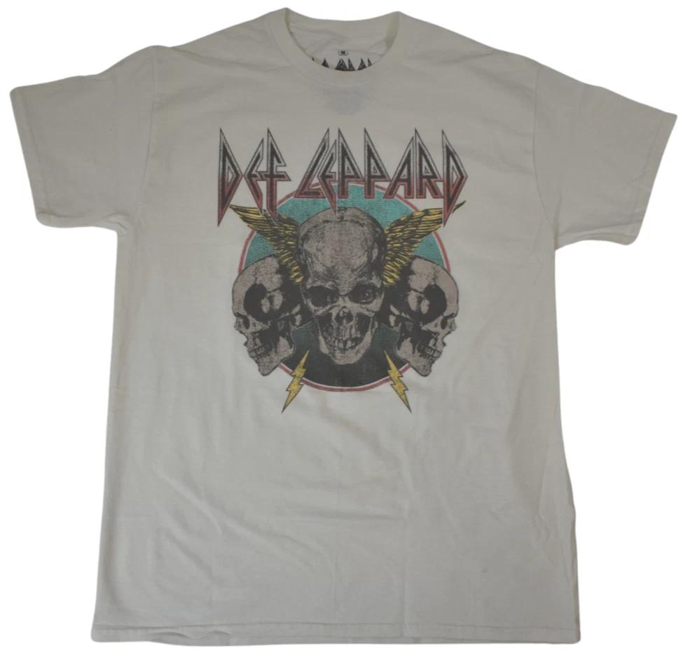 

Ripple Junction Men s Def Leppard Winged Skull Faded Print White Shirt New S L