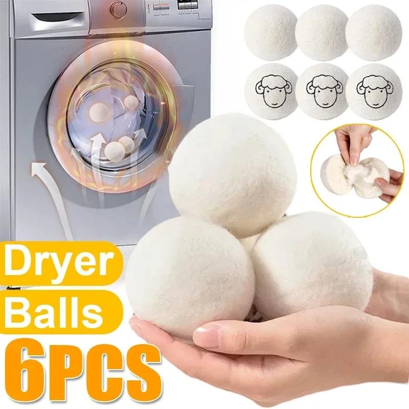 6Pcs Reusable Wool Dryer Balls Clothes Softener Laundry Fleece Dryer Ball Kit Home Clothes Dryer Washing Machine 34567Cm
