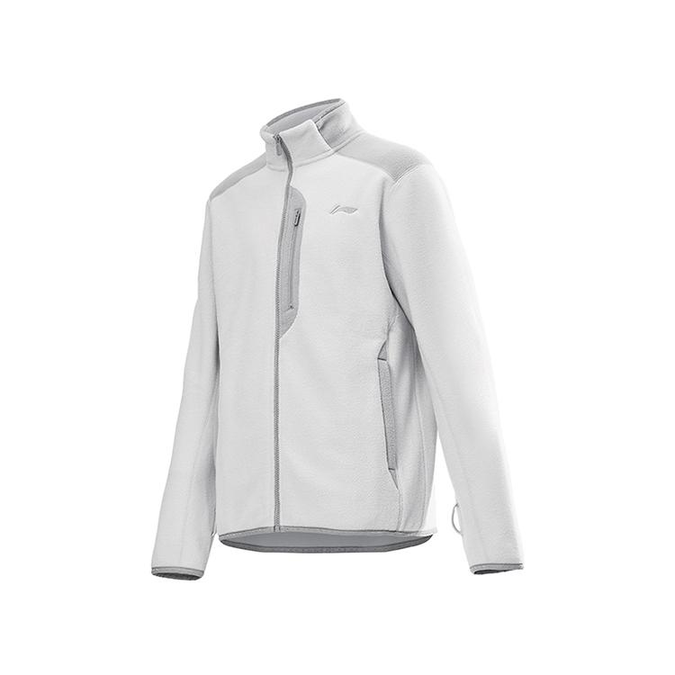 LiNing Basic Fashion Loose Versatile Soft Thick Stand Collar Cardigan Fleece Jacket Unisex Outerwear Light-Smoke-Gray AENU001-2