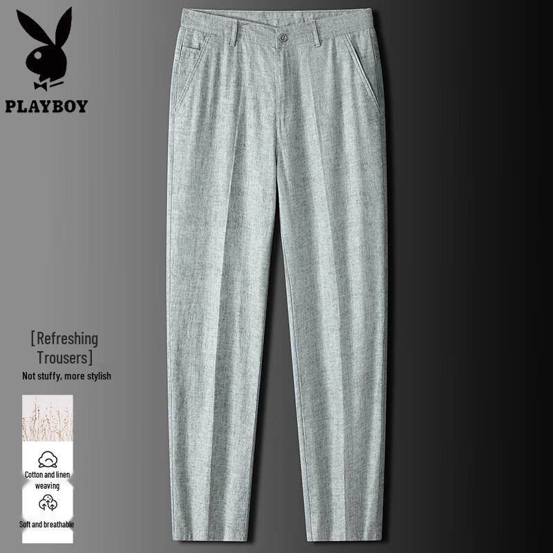 PLAYBOY Men s Summer Linen Blend Straight Casual Pants 33