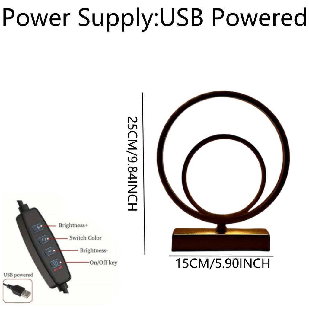 Modern and Minimalist Ring-shaped Desktop and Bedside Lamp. It Is Powered by USB and Has the Function of Three-color Dimming.