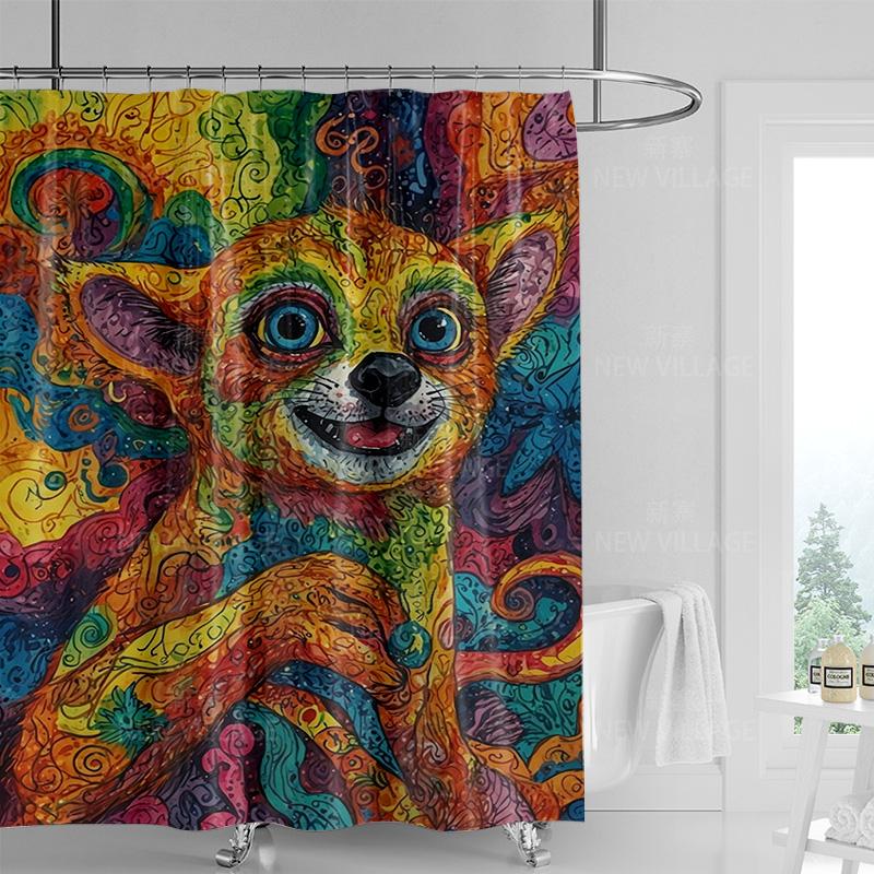 Mystischer Böhmischer Katze Duschvorhang - Blaue Katze mit Grünen Augen, Sonnen & Symbole, Fügt Einzigartige Magische Note hinzu, Hochwertiger Stoff