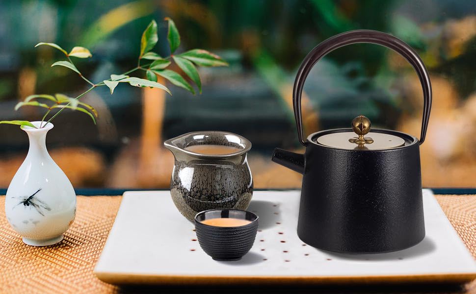 Cast Iron Teapot, 1200ml Capacity, Suitable for Direct Heat and Induction Cooktops, Unpolished, Iron Supplement, Traditional Craft, Cast Iron, Black,