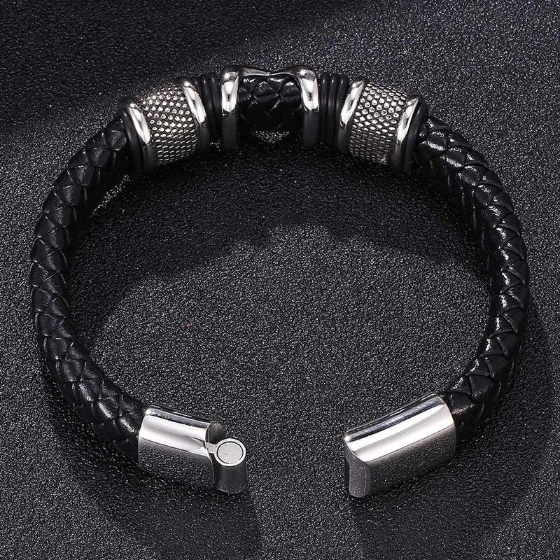 Trendy Jewelry Handmade Leather Chain Weaved Man Bracelets Fashion Clasp Bangle Stainless Steel Wristband