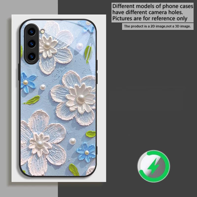 Cream rice white petals suitable for Samsung Galaxy S26 Ultra S20 FE S21 S22+ S23 Plus S24 Ultra 25 Edge black Glass Phone Casee