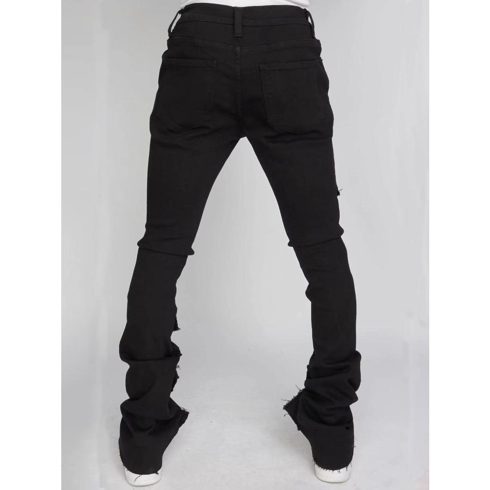 Herren Arbeitsjeans mit geradem Bein: Stilvolle Stretch-Jeans mit Riss-Details und mehrlagigen, leicht ausgestellten Beinen
