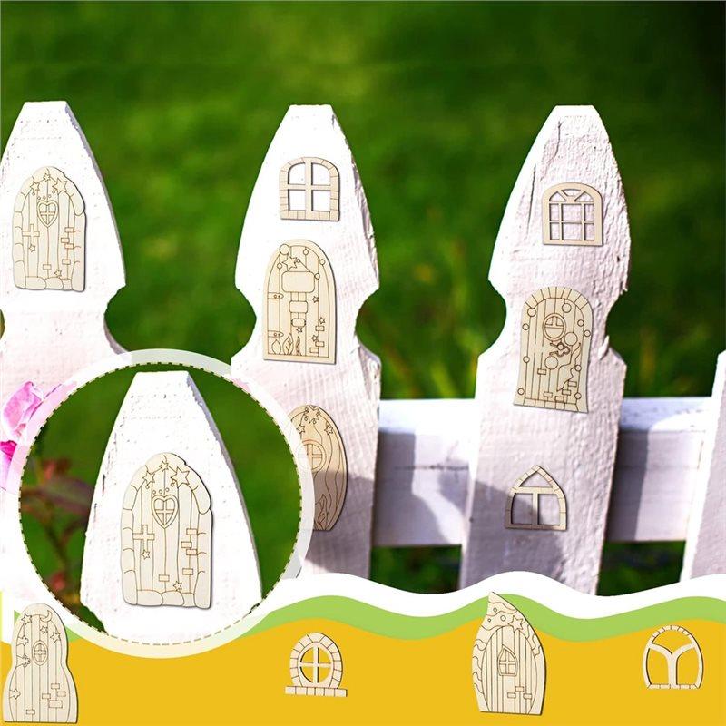 A60zfairy Door Mini Wooden Garden Doors 64 Pcs Unfinished DIY Craft Fairy House Kit Unpainted Wood Miniature Blank Windowmay