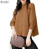 ZANZEA Camicetta Casual da Donna con Collo Stretto e Maniche a 3/4 Larga