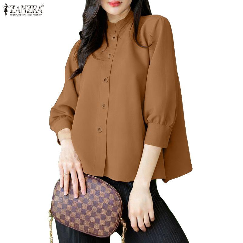 ZANZEA Camicetta Casual da Donna con Collo Stretto e Maniche a 3/4 Larga
