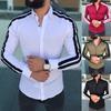 Camicia da uomo a maniche lunghe con colletto rovesciato, polsini con bottoni, camicia da ufficio slim a righe laterali, abbigliamento per il tempo libero