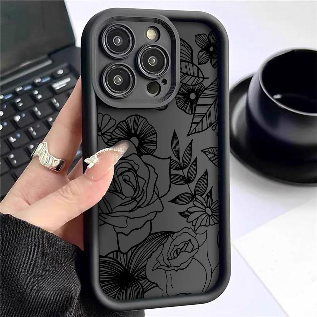Sketch Flower Black Groove iPhone 14/15/16/17 Pro Max Protective Case