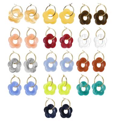 Colorful Flower Resin Acrylic Charm Earring Gold Color Circle Ear Buckle Hoop Earrings for Women Cute Gift Jewelry