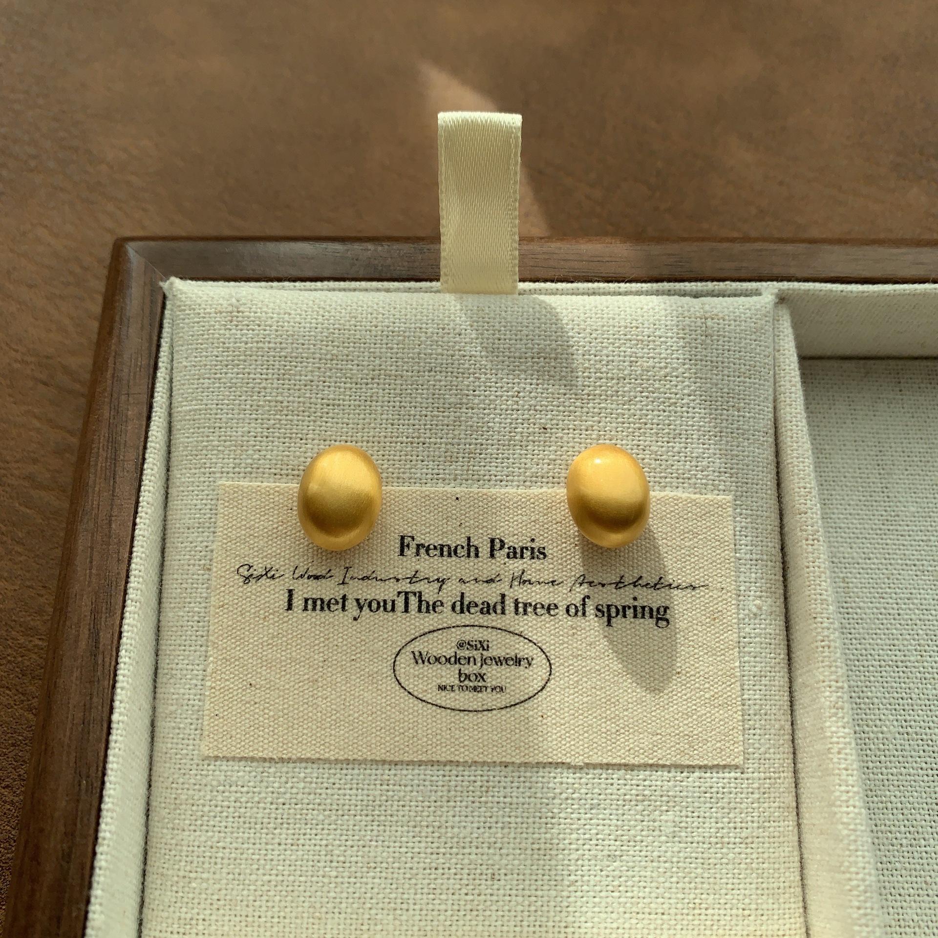 French minimalist metal brushed geometric stud earrings, fashionable and exquisite three-dimensional light luxury high-end versatile earrings, women