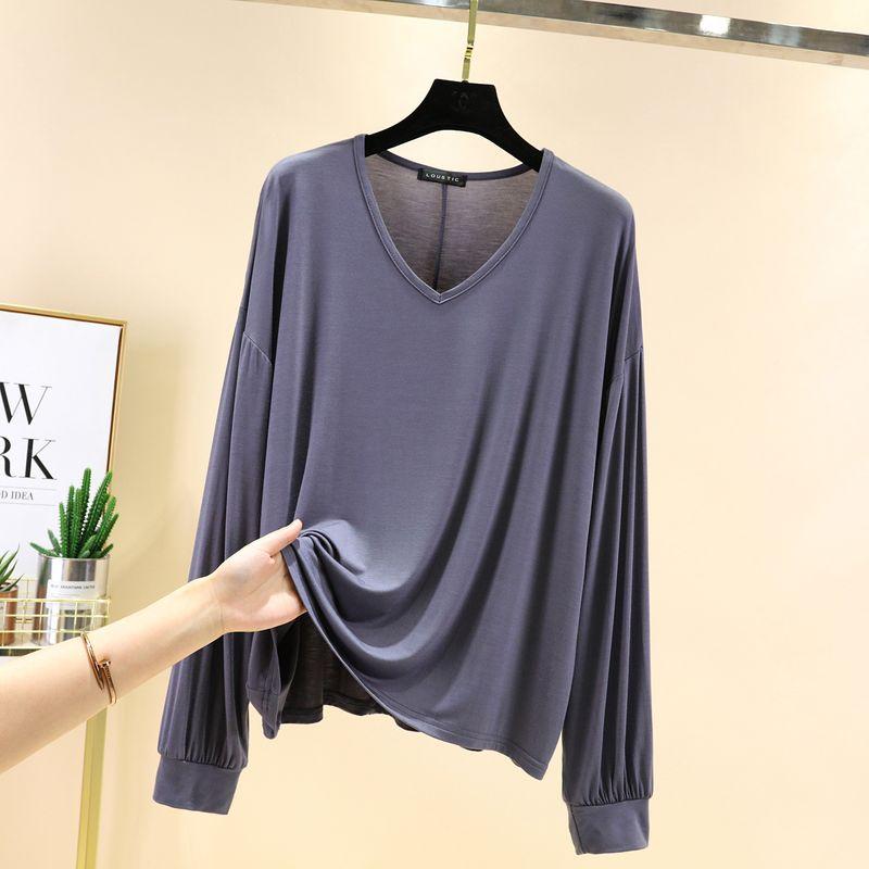 

Модальная футболка с V-образным вырезом и длинными рукавами, женская, для ношения под одеждой, утягивающая, базовая, свободного кроя, больших размеров, нижнее белье, топ, тонкая, однотонная, простая Iron Gray XL (60.00 kg-70.00 kg recommended