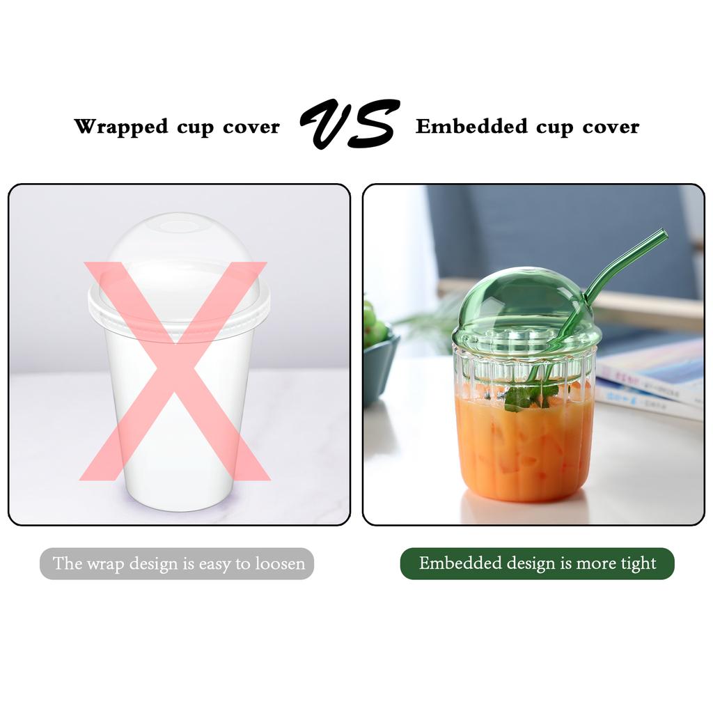 450ml Glass Cup with Lid and Straw Reusable Heat Resisting Cold Hot Drink Cup for Coffee Milk