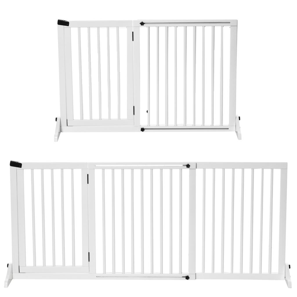 Wooden Dog Gate, Dog Fence Indoor, Freestanding Dog Barrier, Adjustable Lockable Fence with 3 Panels, 71H X 113-166W Cm, White
