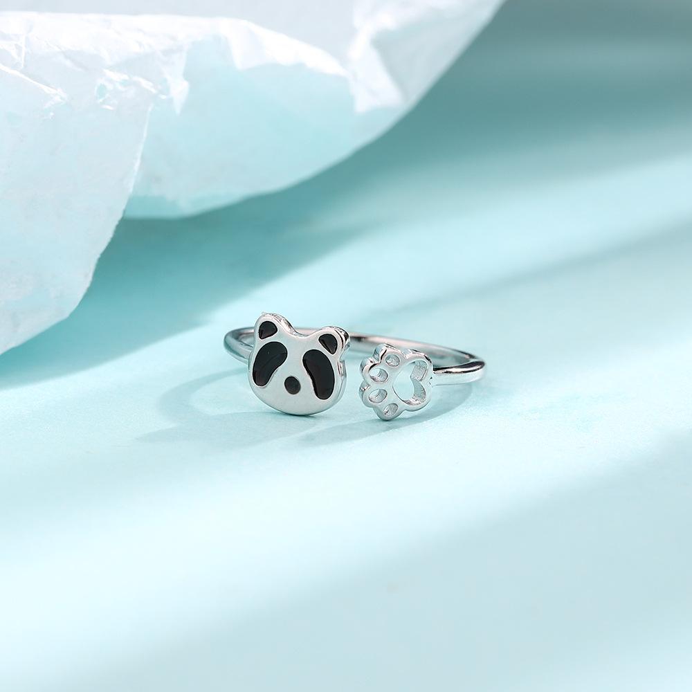 Ladies Adjustable Cute Panda Open Rings Jewelry
