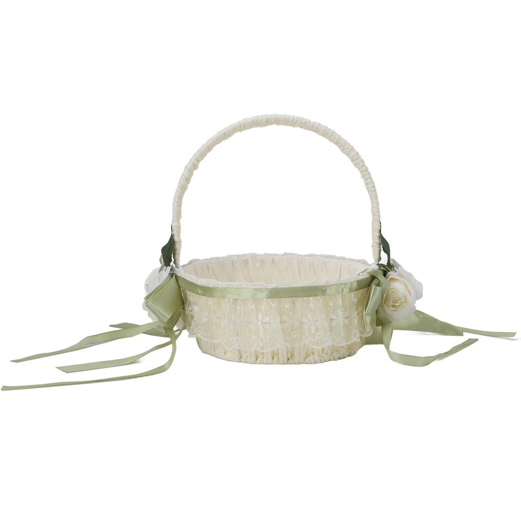 Flower Girl Basket Romantic Elegant Lightweight Hand Woven Wedding Flower Basket for Bride 5800