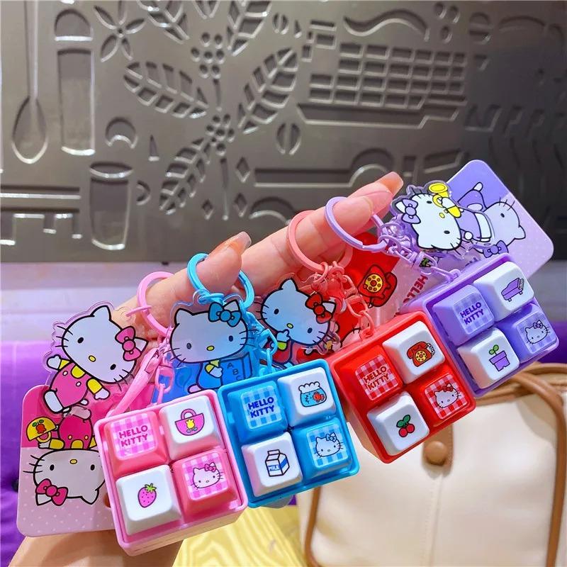 Hello Kitty LED Light Fidget Toy Keychain, Cute Mini Keyboard Press Pendant, Kawaii Cartoon Bag Charm Stress Relief Gift