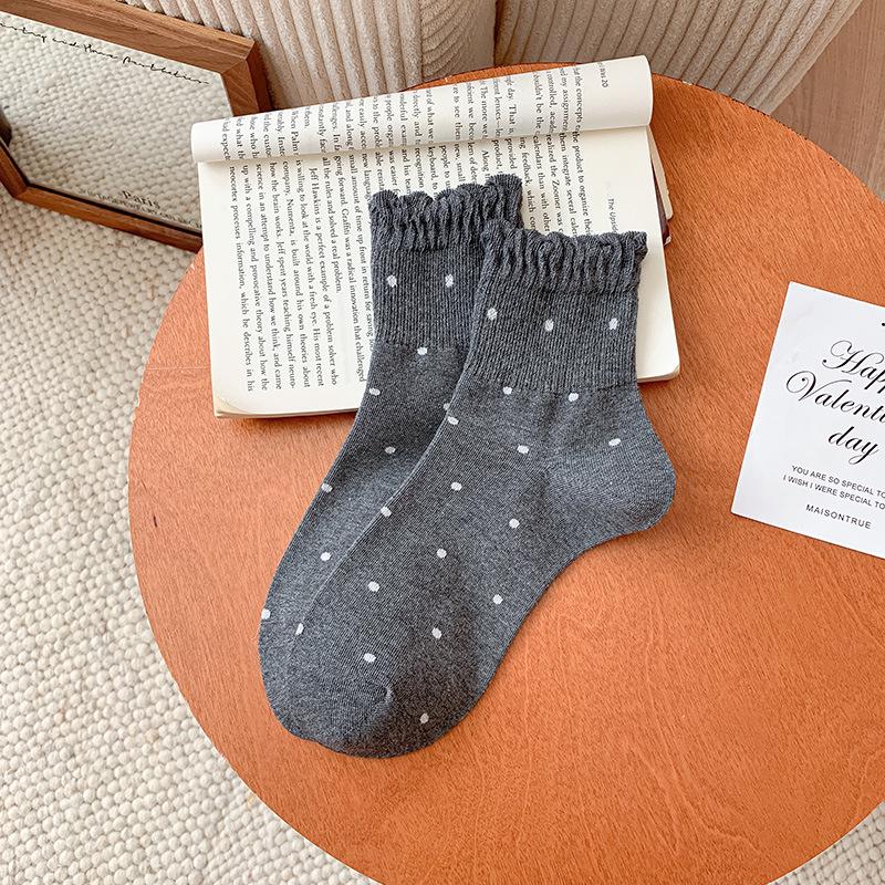 Women's Summer Polka Dot Mid-Calf Lace Socks - Japanese College Style