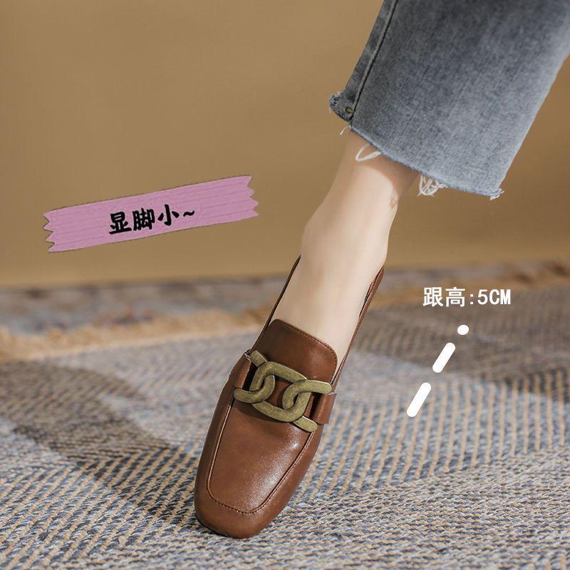 British style small leather shoes women's two wear versatile square head loafers 2025 spring and autumn new thick heel fashion one pedal