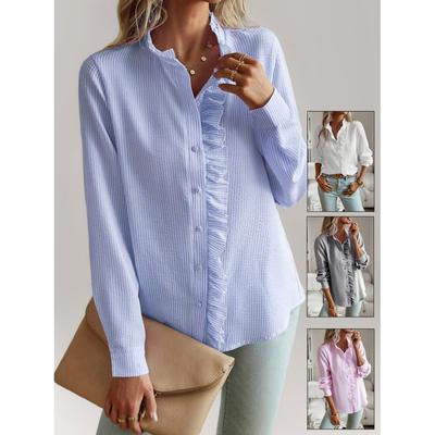 Stand-up Collar Autumn Wood Ear Cardigan Ruffled Long-sleeved Bubble Top Women's Shirt