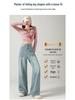 Women's Striped Wide-Leg High-Waisted Jeans - Slimming Loose Fit Black-Gray Floor-Length Pants for Spring and Autumn