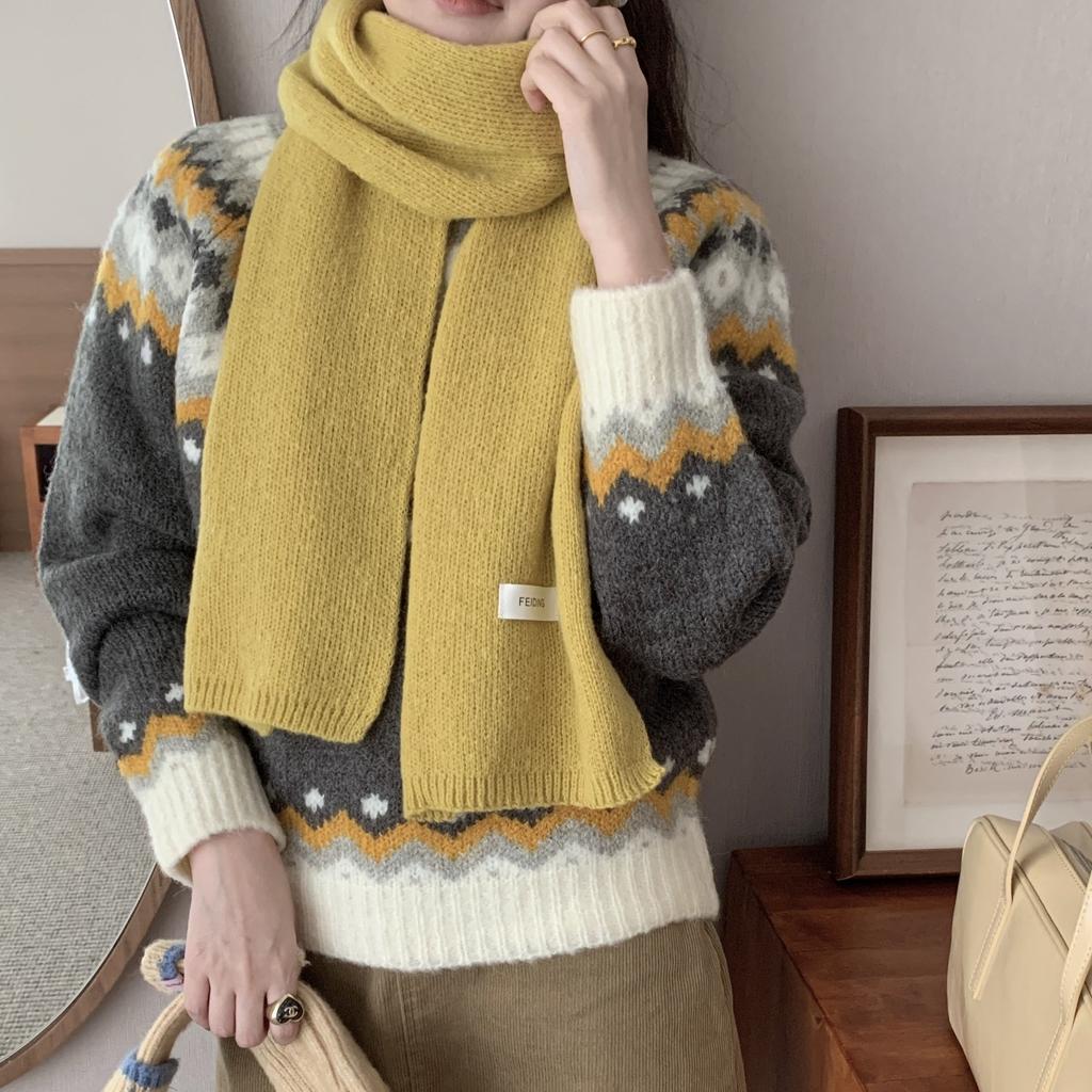 Hick Knitted Snood for Women 160x20cm Warm Winter Neck Warmer Solid Color Cashmere-like Fleece Scarf