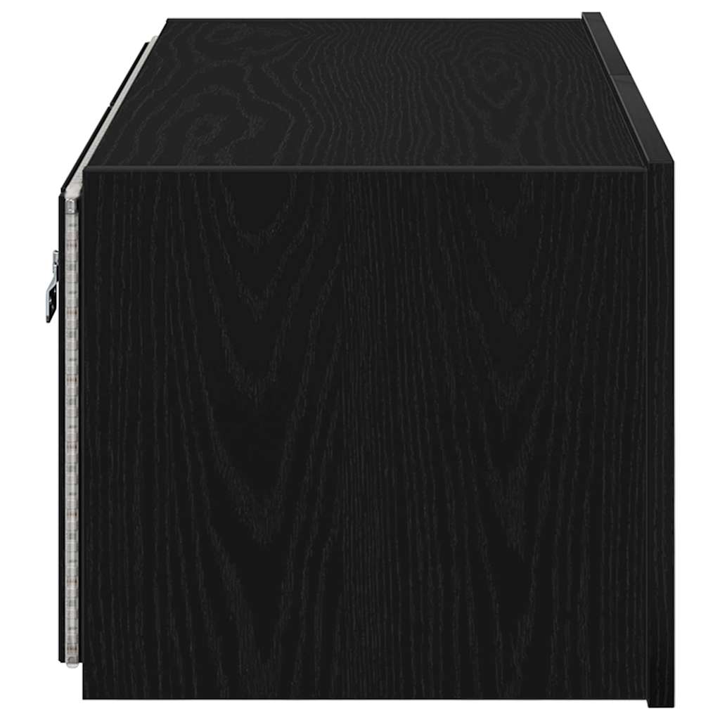 Wall Mounted TV Cabinet with LED Lighting Black Oak Effect 80 X 35 X 31 Cm