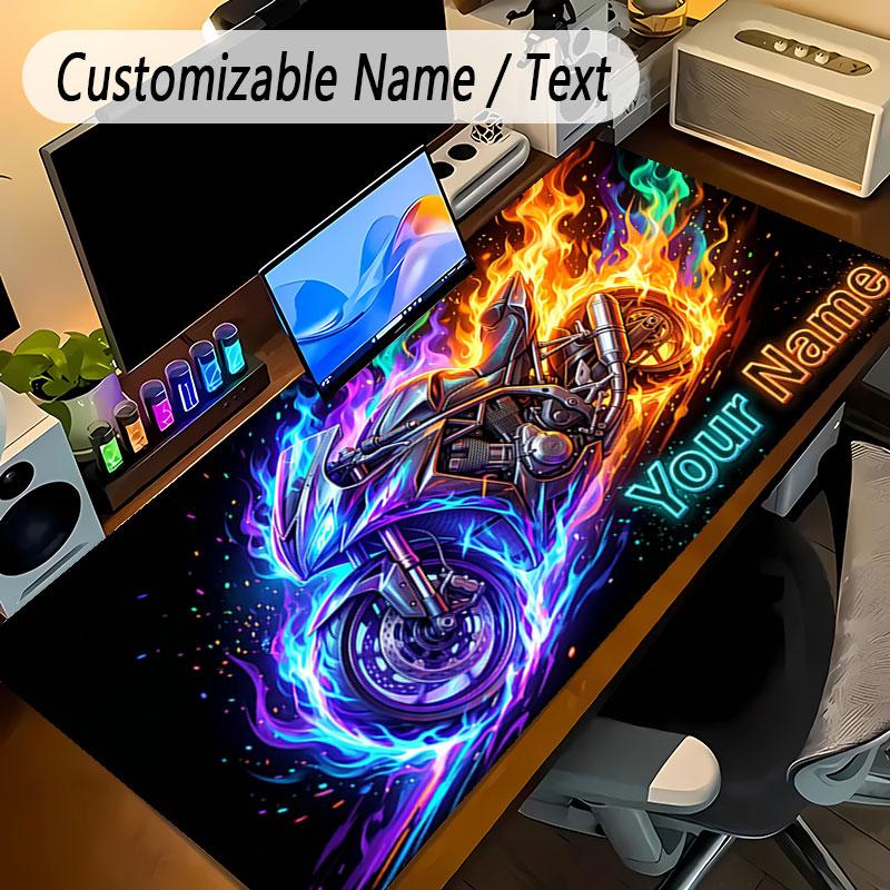 Motorcycle Biker Theme Personalized Mouse Pad Custom Name Text Non Slip Desk Pad For Laptop Office Desktop
