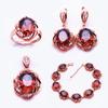 585 Purple Gold Plated 14K Rose Gold Inlaid Ruby Jewelry Set Openwork Crystal Luxury Exquisite Engagement Necklaces Earrings