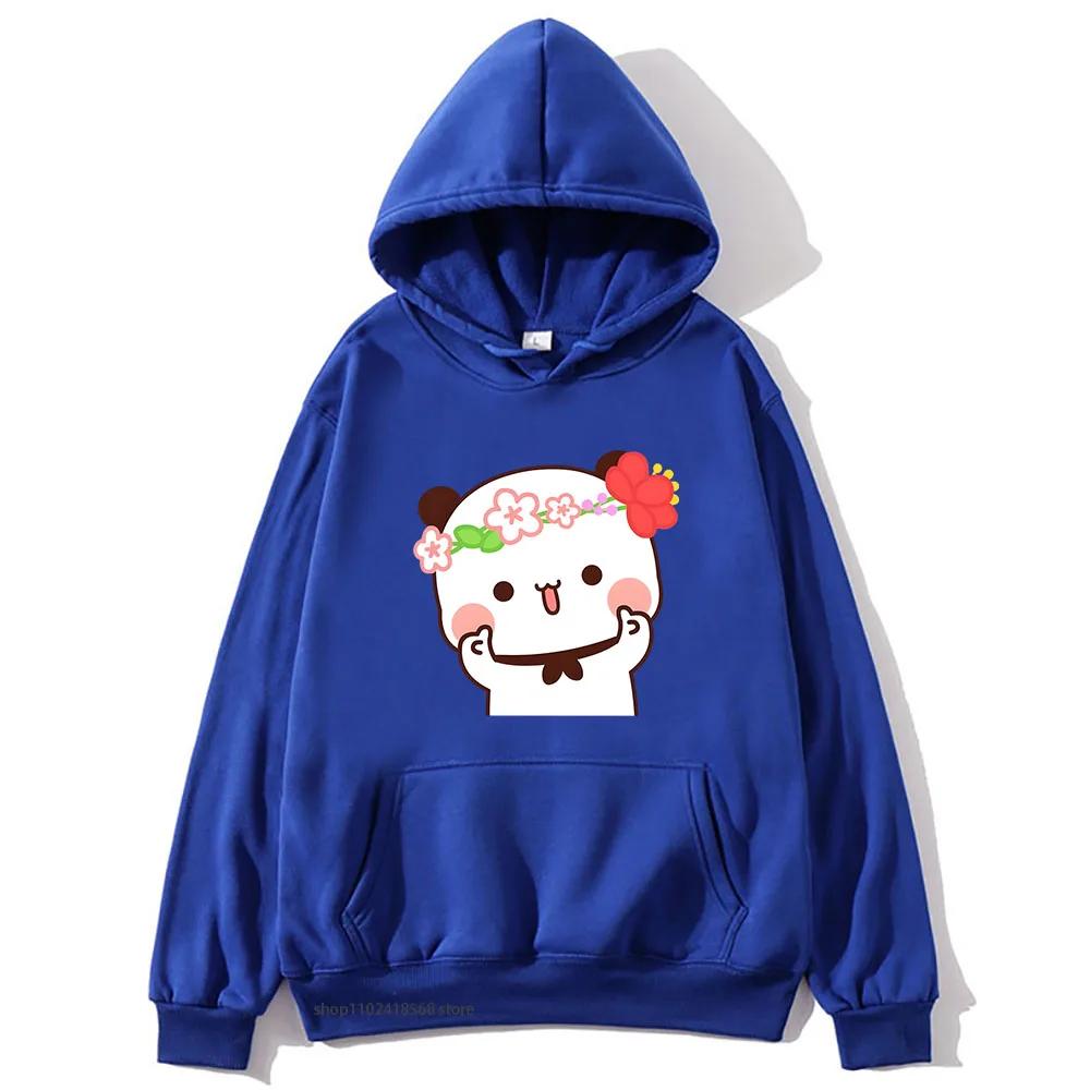 Cute Pretty BuBu Panda in Flowery Head Piece Hoodie DuDu Bear Dancing and Playing with A Guitar Sweatshirt Women Tops