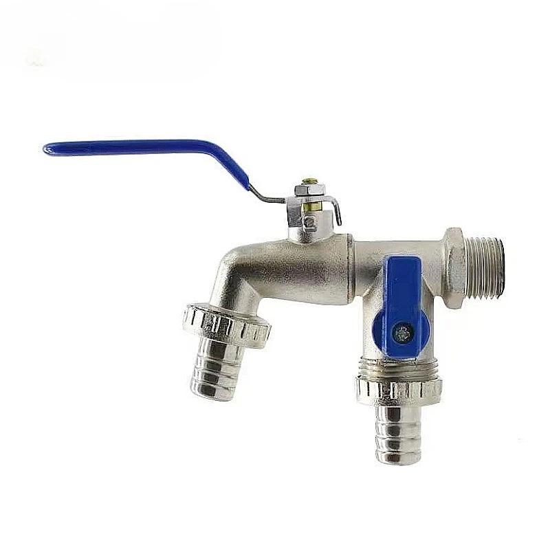 Horticultural Irrigation Dual Handle Dual Control Faucet Zinc Alloy Water Nozzle One Inlet and Two Outlets Double Nipple Faucet